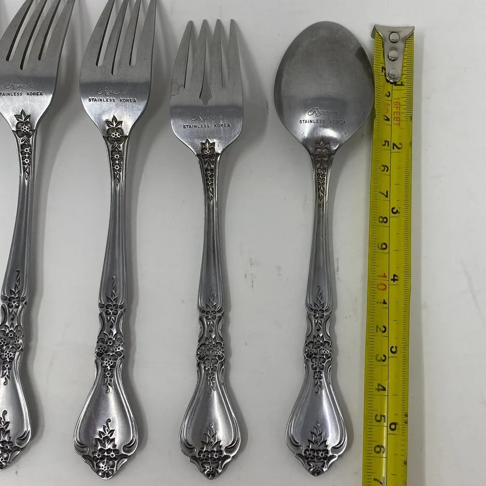 Vtg 6pc Set Wm. Rogers & Son Flatware Mid-Century Silver Floral Stainless Korea